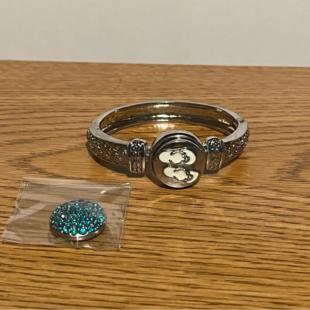 Vintage Brighton Silver Snap On Bracelet with Turquoise and Flip Flops Charms